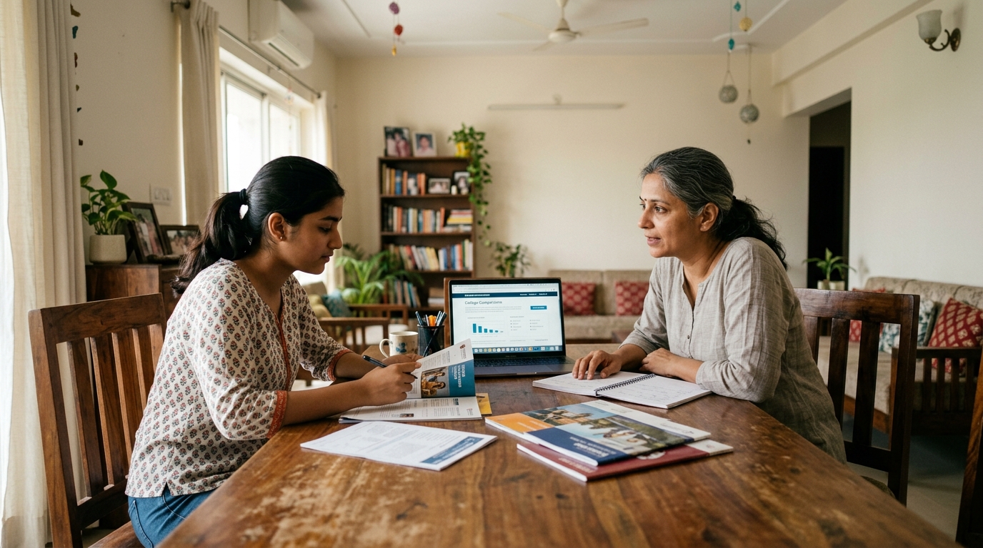 Mother and daughter at home dining table having a genuine career discussion