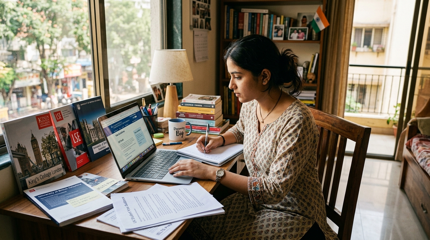 Student preparing international university applications and SOP notes