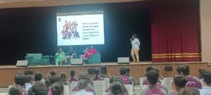 Variddhi moderating a panel discussion about liberal arts education in India